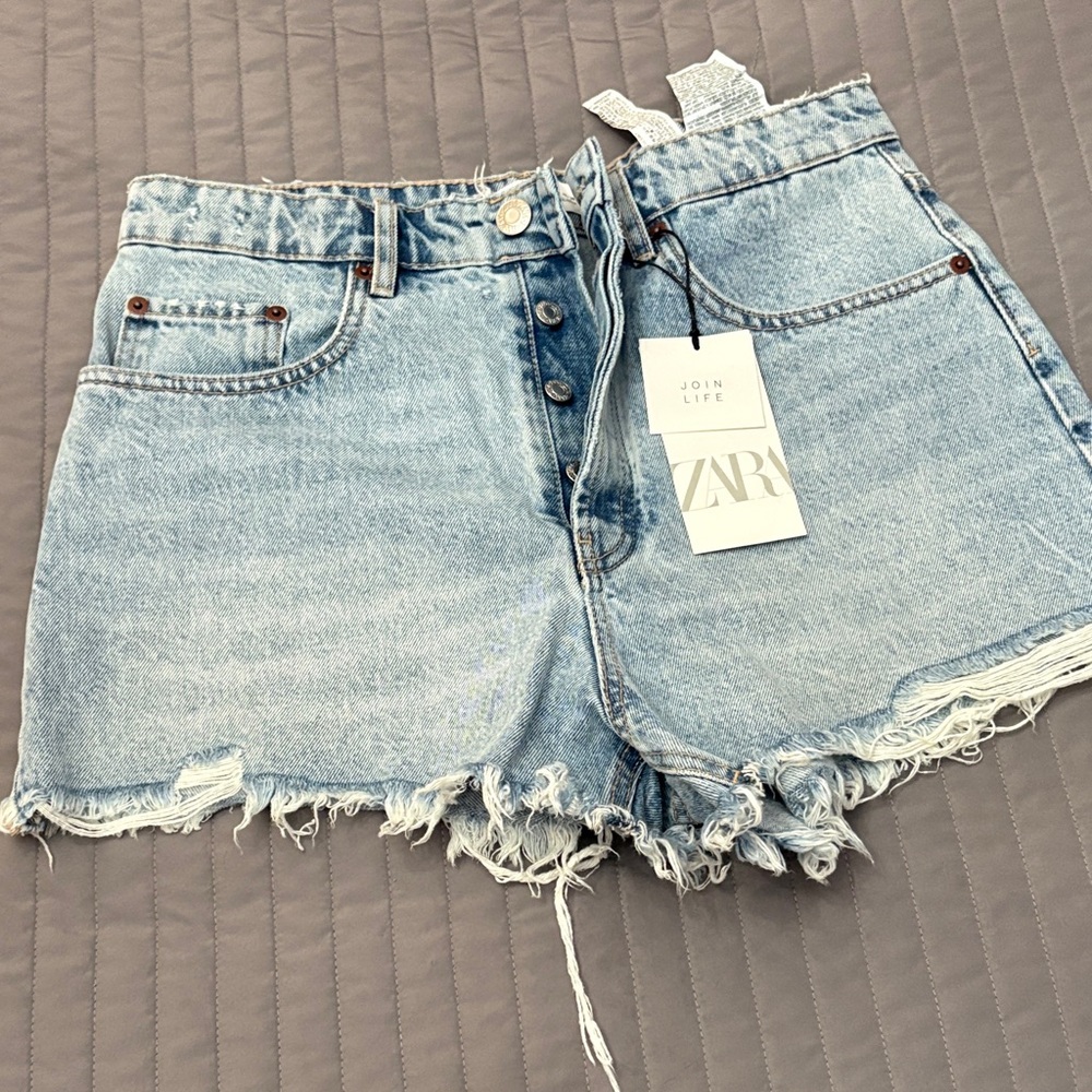 Zara Faded Blue Distressed Jean Shorts